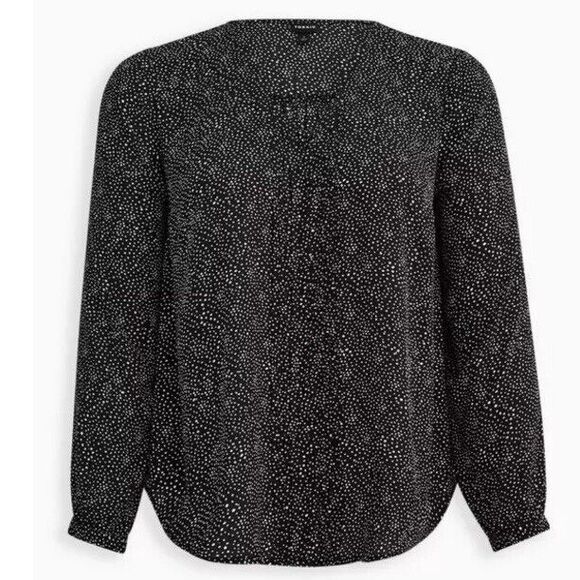 Torrid Black Polka Dot Georgette Pintuck Button-Front Blouse Size 5X - Picture 5 of 13
